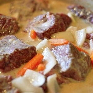 Beef short ribs cooked in a green curry.