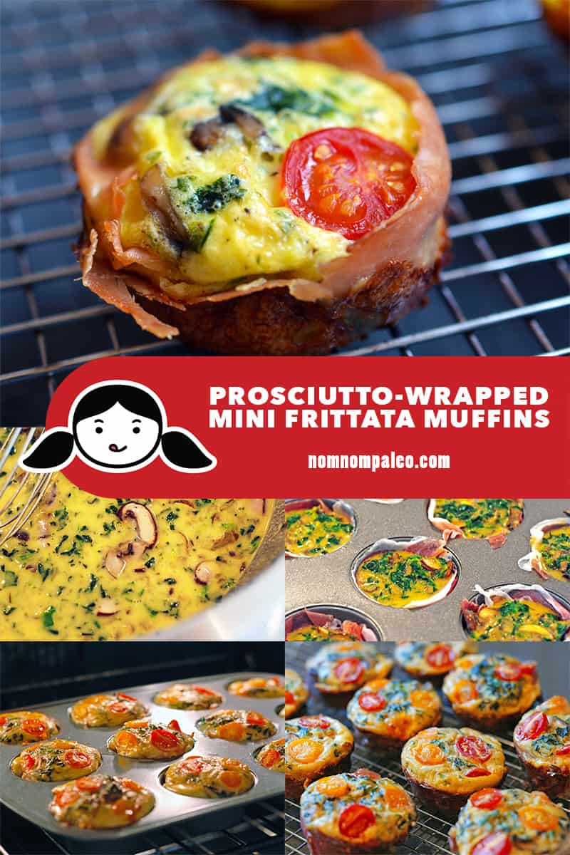 A collage of the cooking steps to make Prosciutto-Wrapped Frittata Egg Muffin.