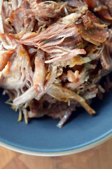 A bowl filled with slow cooker Kalua Pig.