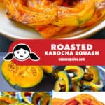A collage of the cooking steps for Roasted Kabocha Squash