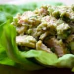 Butter lettuce used as a wrap around a mix of tuna and avocado.