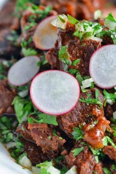 An overhead shot of Oven-Braised Mexican Beef