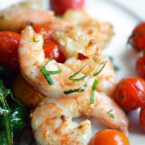Tabil seasoned sauteed shrimp paired with cherry tomatoes