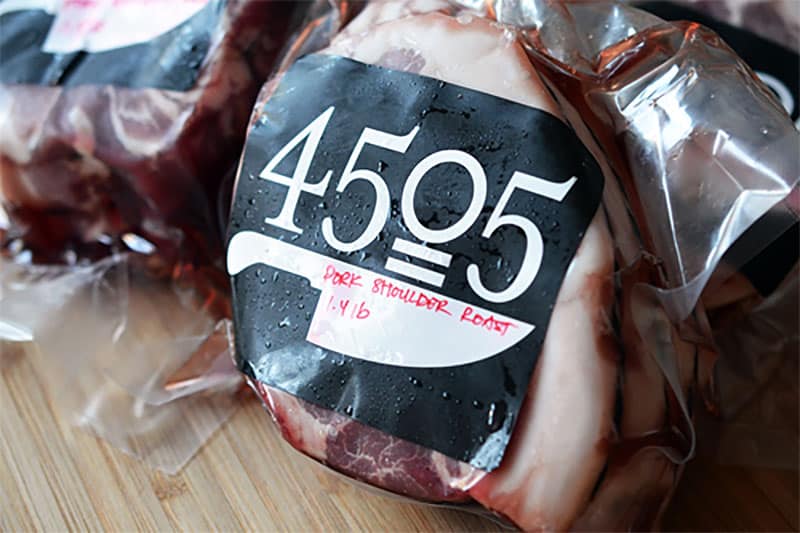 A shot of packaged pork shoulder roast (a.k.a. pork butt roast) for Whole30-friendly Slow Cooker Cheater Pork Stew 