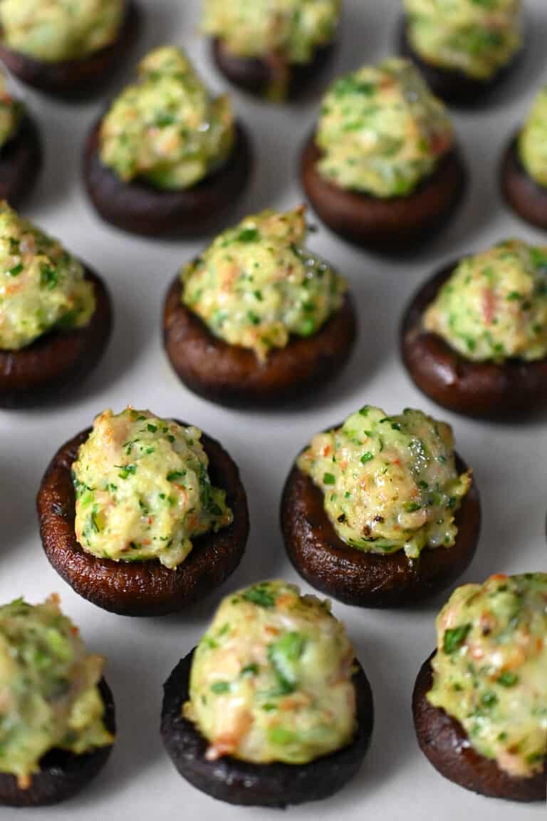 Collage of the cooking steps to make Shrimp Stuffed Mushrooms