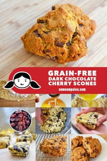 These grain-free dark chocolate cherry scones are one of my favorite baked paleo treats! They're perfect for DIY holiday and/or hostess gifts, too!