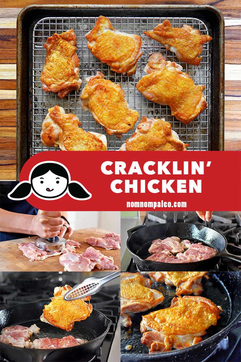 A collage of the cooking steps for Cracklin’ Chicken.