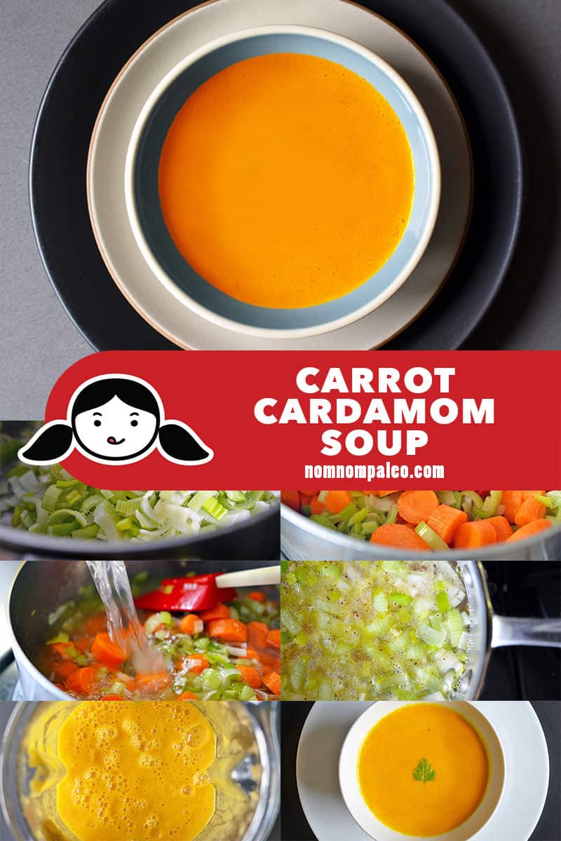 A collage of the cooking steps for Carrot Cardamom Soup.