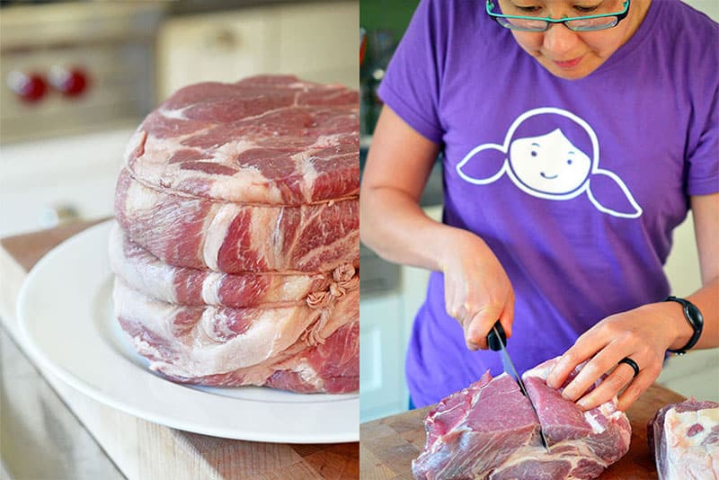 Cutting up a pork shoulder roast for Instant Pot (Pressure Cooker) Kalua Pig 