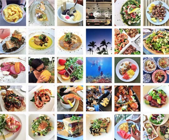 A collage of Instagram photos of gluten-free meals in Maui.