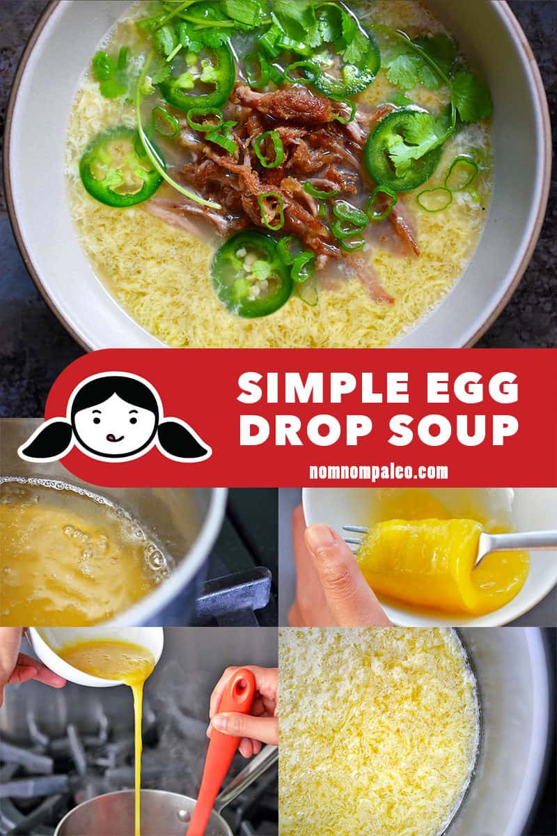 A collage of the cooking steps to make Simple Egg Drop Soup.