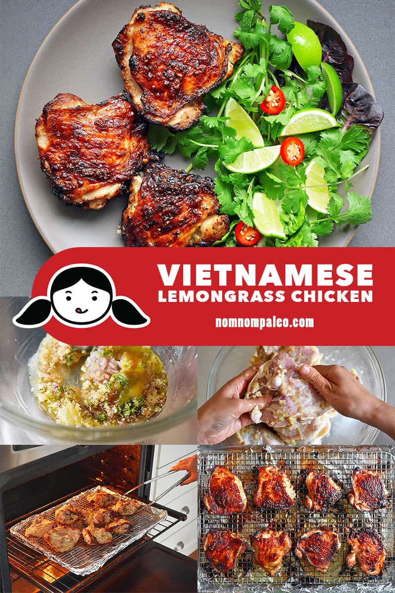 A collage of the cooking steps for Whole30, paleo, Vietnamese Lemongrass Chicken