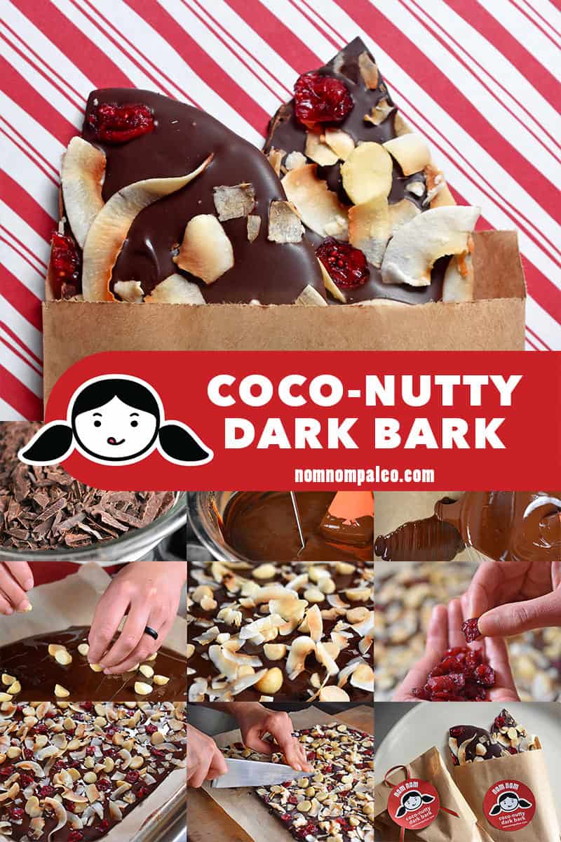 Paleo Coco-Nutty Dark Bark is perfect for DIY homemade edible holiday gifts because the recipe is drop-dead simple and infinitely customizable.