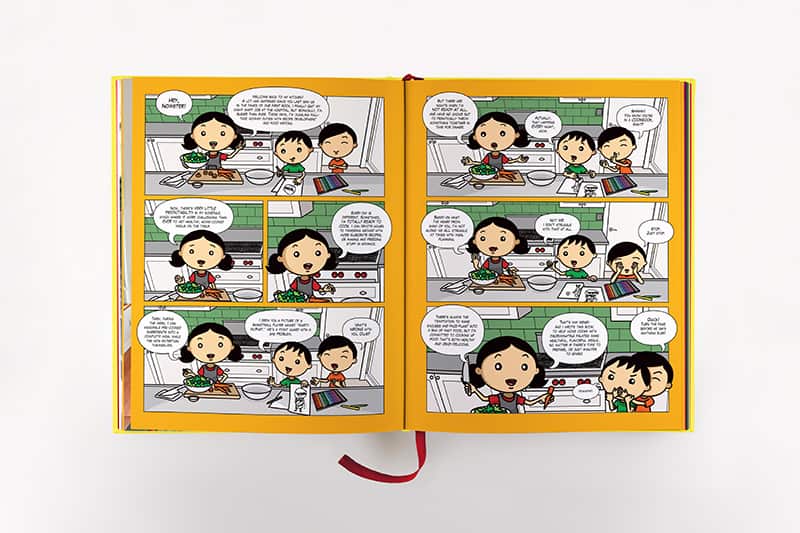 A cartoon spread from Ready or Not! 150+ Make-Ahead, Make-Over, and Make-Now Recipes by Nom Nom Paleo