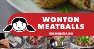 A collage of the cooking steps for Wonton Meatballs