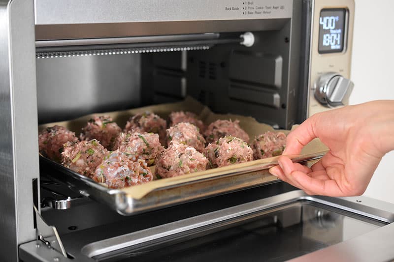 Baking the Wonton Meatballs in a countertop oven
