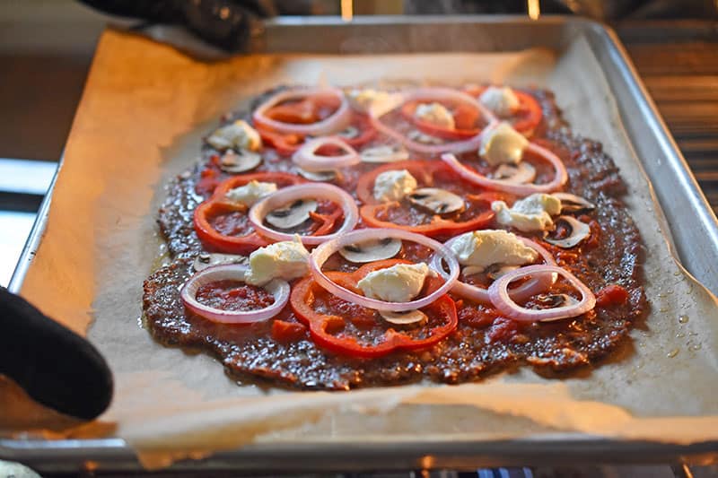 Meatza fresh from the oven.
