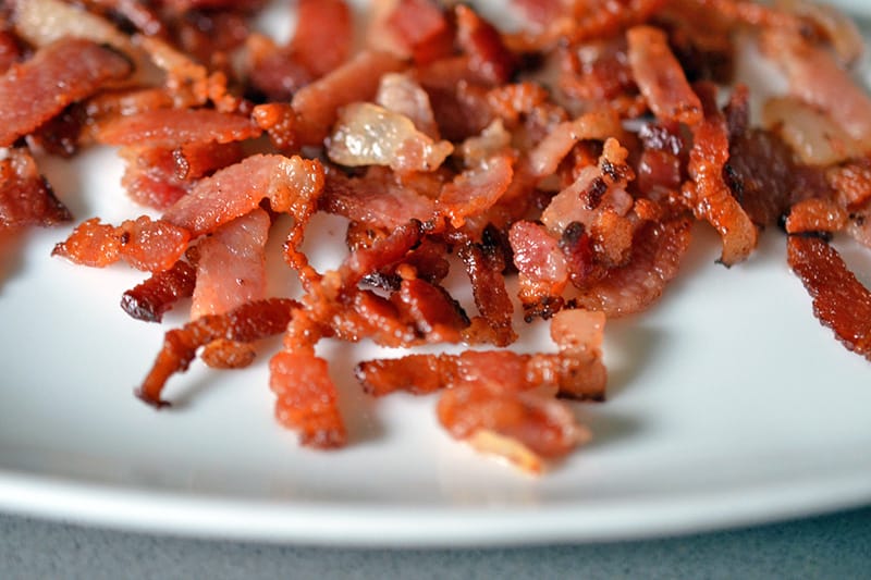 A platter of crispy bacon bits.