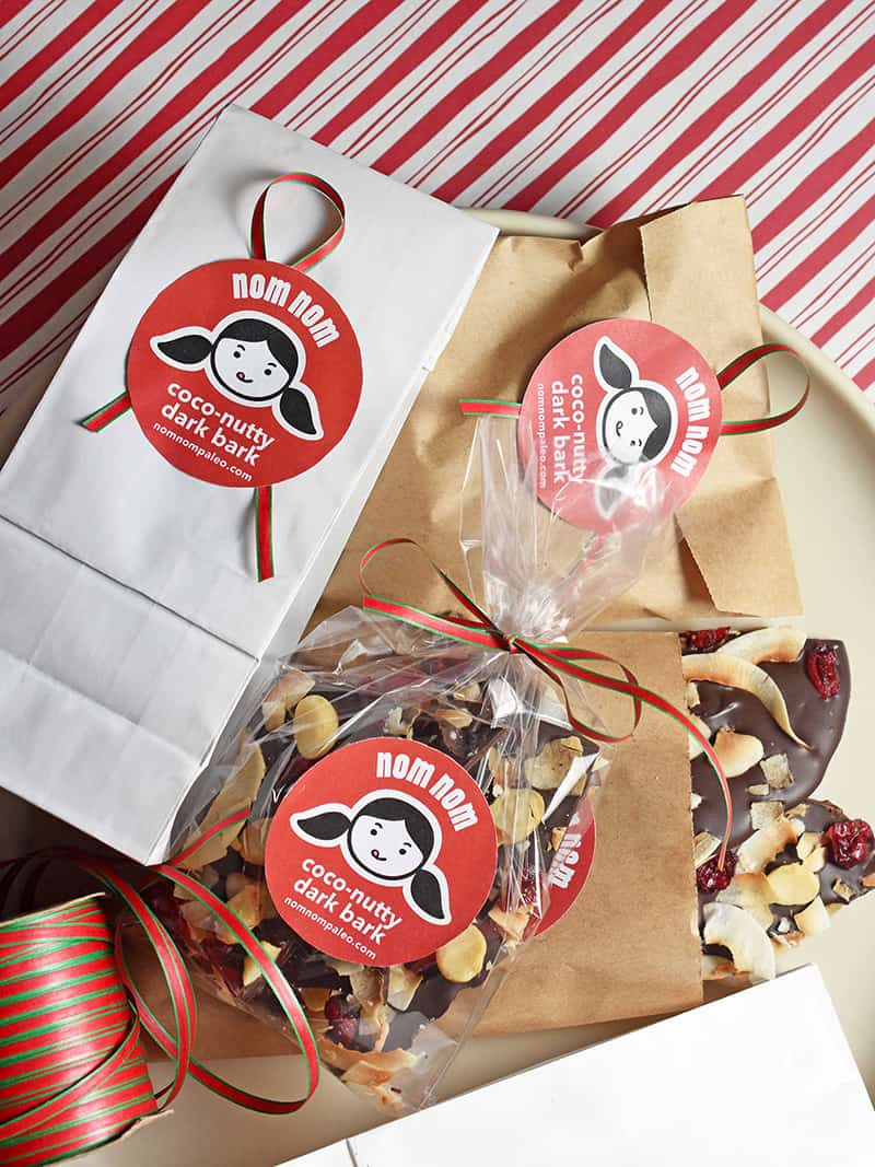 Gift bags filled with Coco-Nutty Dark Bark