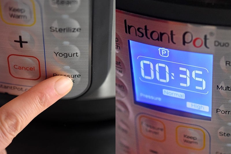 Programming the Instant Pot to cook 35 minutes under high pressure