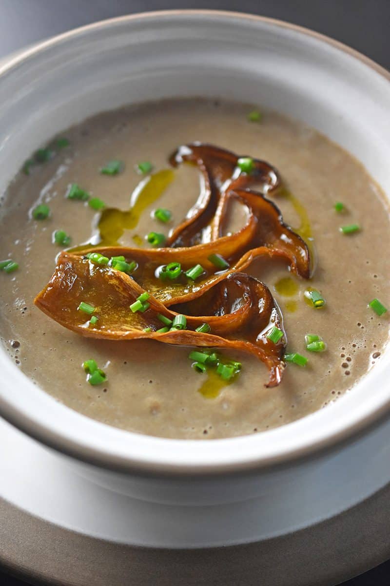 A bowl of paleo and Whole30 Instant Pot Cream of mushroom soup.