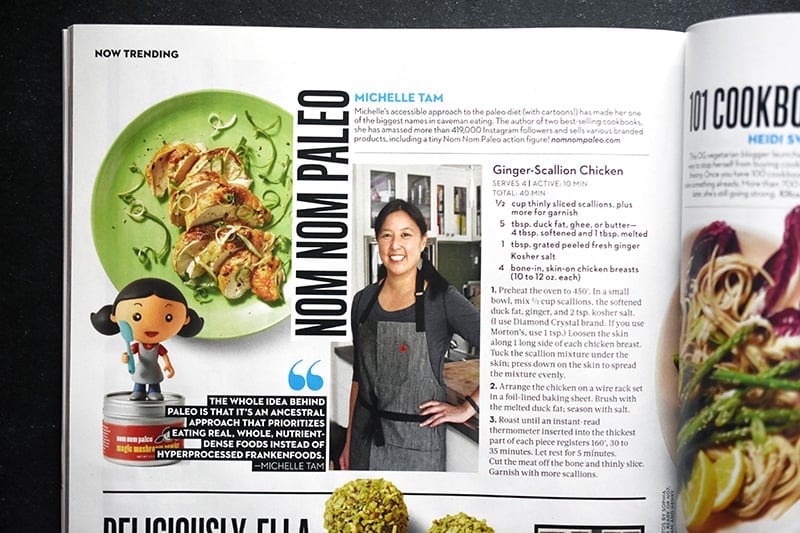 A shot of an Rachael Ray Every Day magazine opened up to a feature article on Nom Nom Paleo.