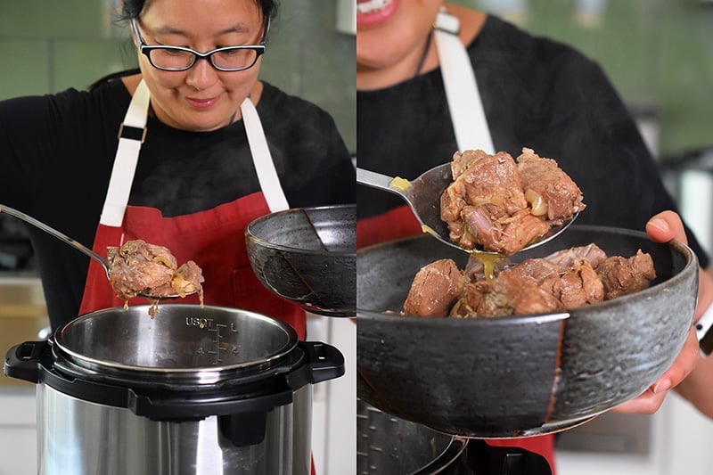 Spooning Instant Pot Magic Pork out of the Instant Pot
