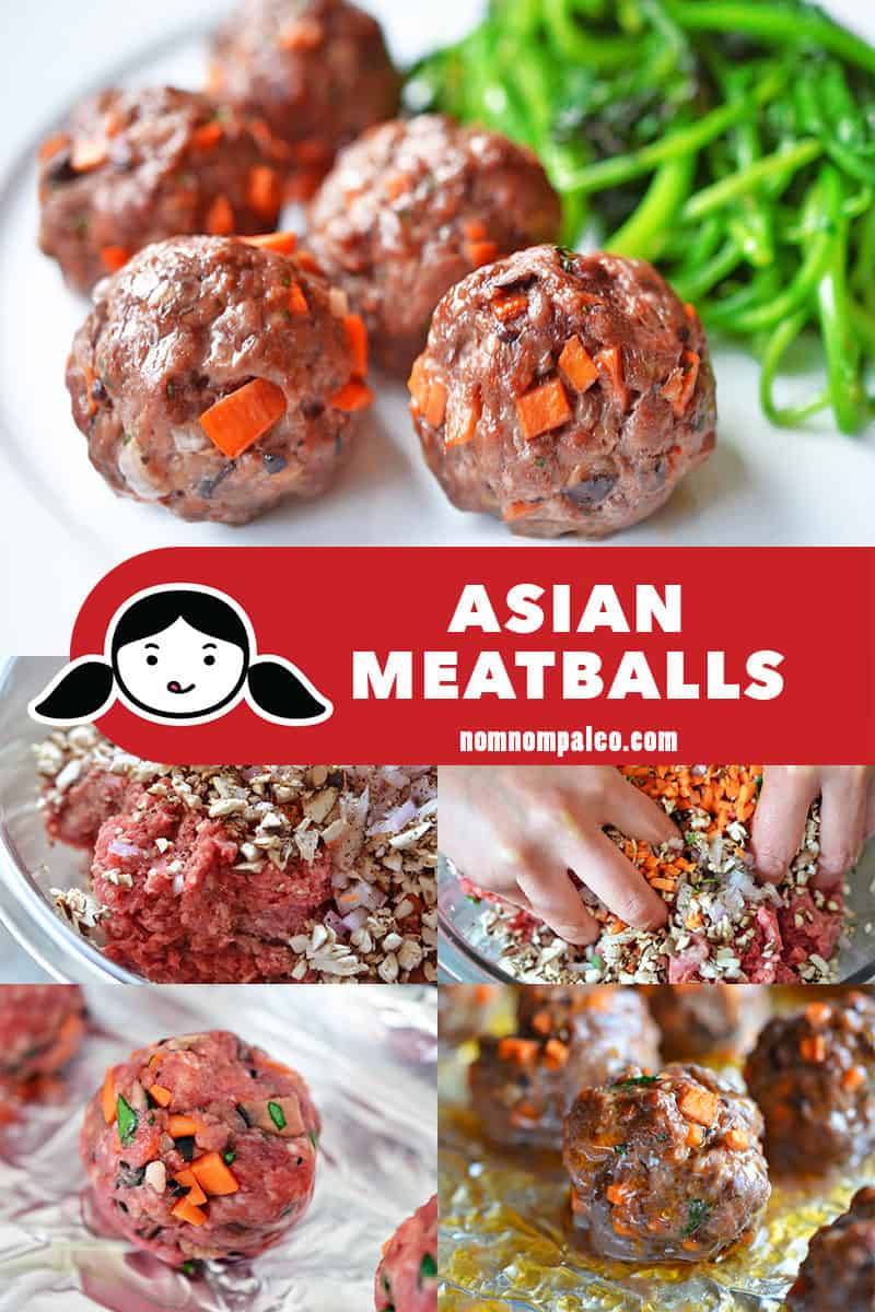 A collage of the cooking steps to make paleo Asian Meatballs.
