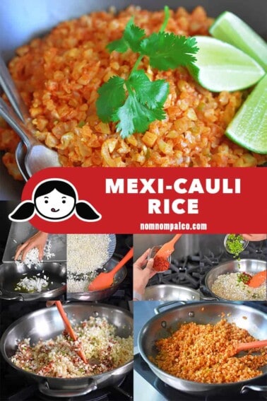 A collage of the cooking steps for Whole30 and Paleo Mexican Cauliflower Rice