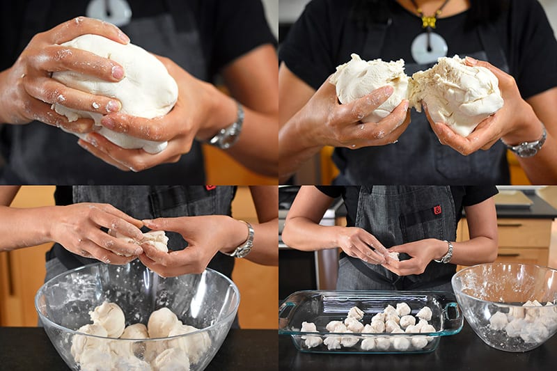 Divide the dough into 3 equal balls. Divide them in half, then in half two more times until you get 48 balls.