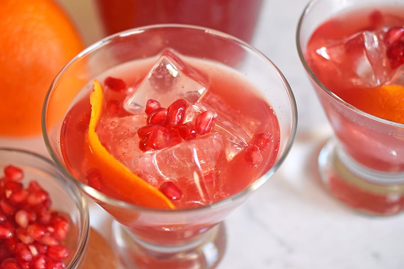 Closeup of the finished Pomegranate Orange Mocktail.
