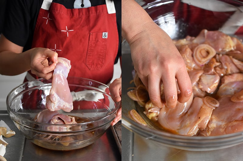 Add chicken thighs to the marinade and coat well.