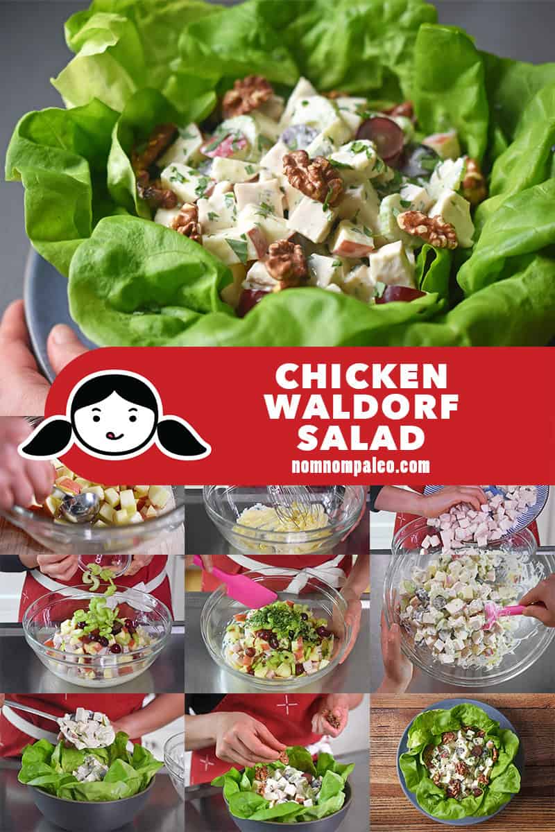 A collage of the cooking steps for Chicken Waldorf Salad