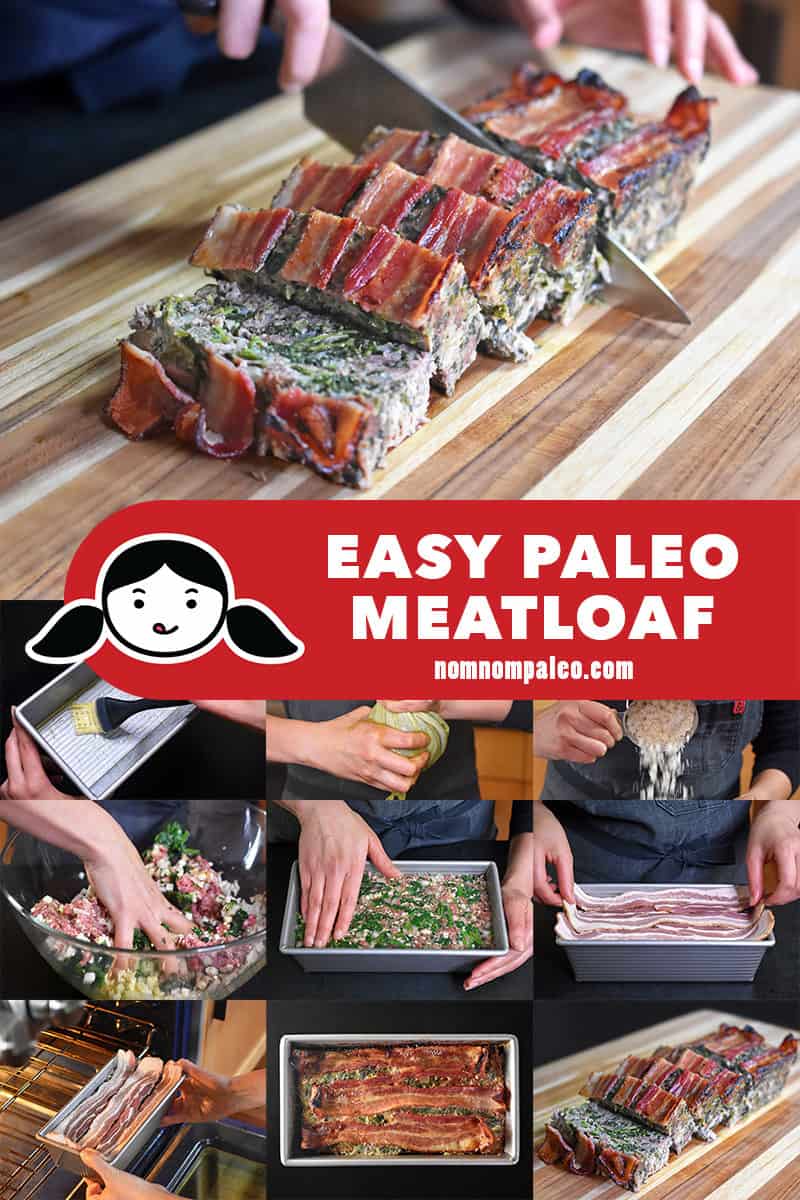 A collage of the cooking steps for Easy Paleo Meatloaf.