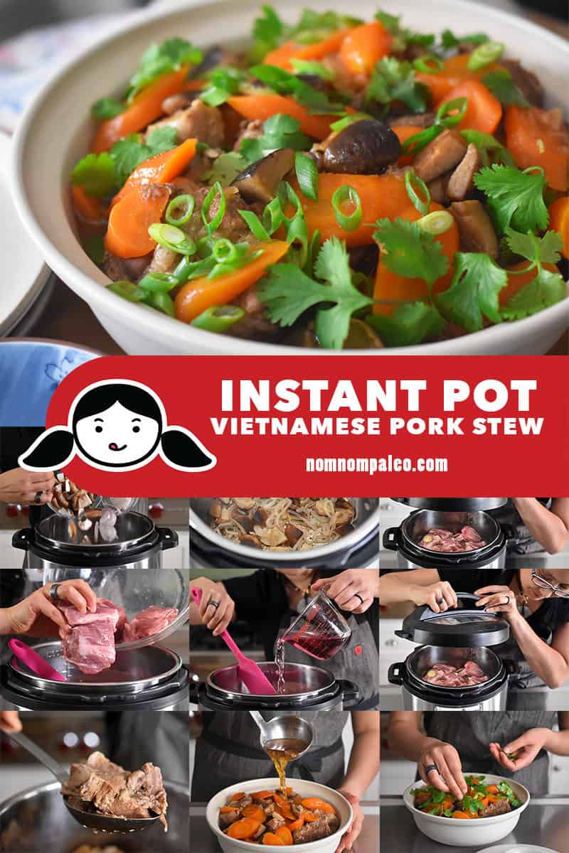 A collage of the cooking steps for Instant Pot Vietnamese Pork Stew.