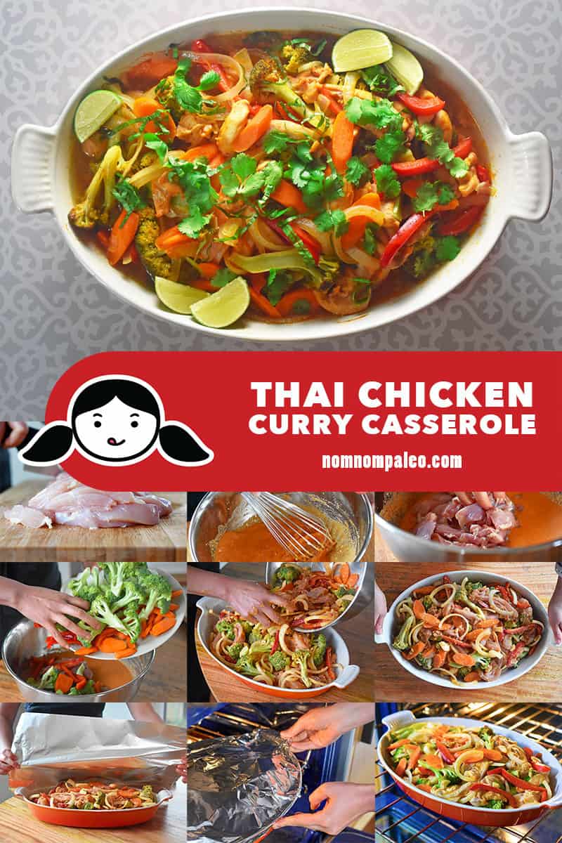 A collage of the cooking steps for Thai Chicken Curry Casserole
