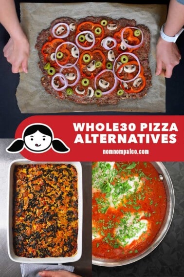 A collage of Whole30 pizza alternative recipes by Nom Nom Paleo