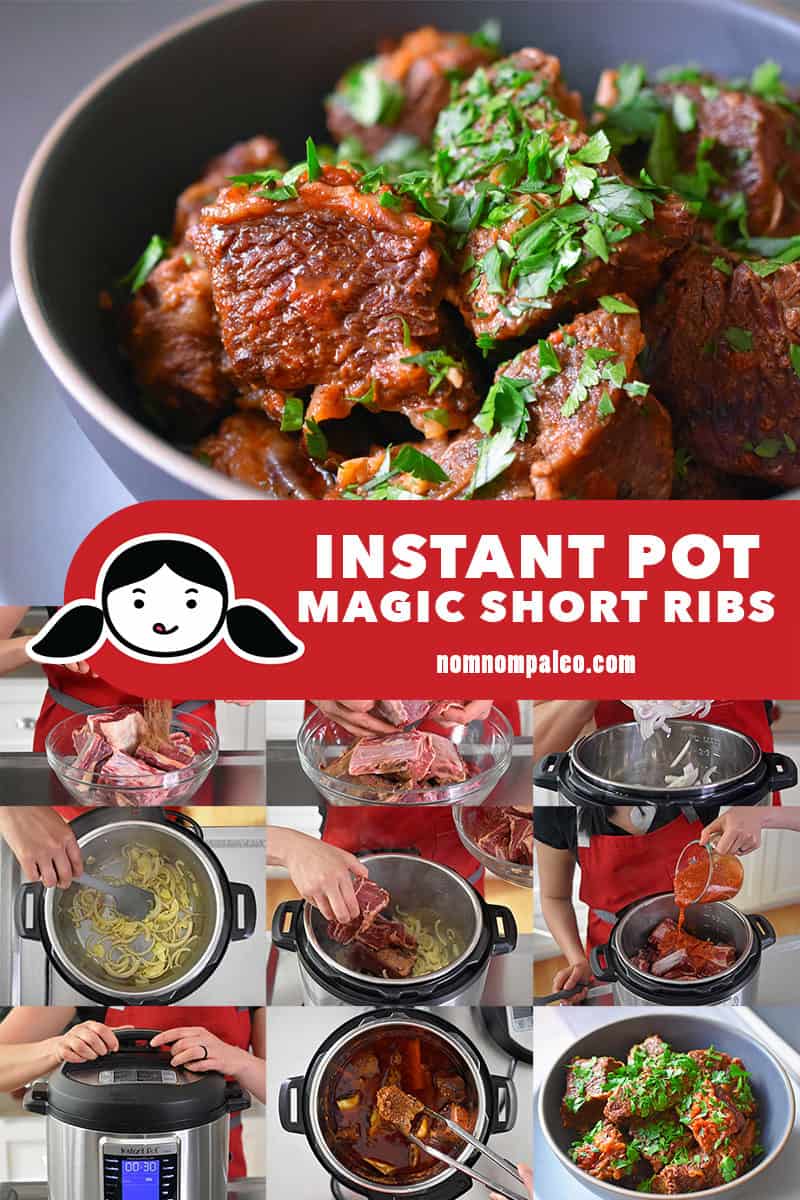 A collage of the cooking steps to make Instant Pot Magic Short Ribs.