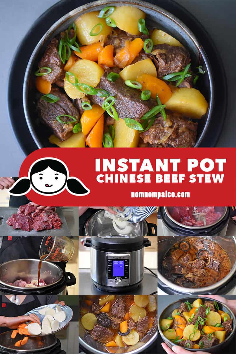A collage of the cooking steps to make Instant Pot Chinese Beef Stew