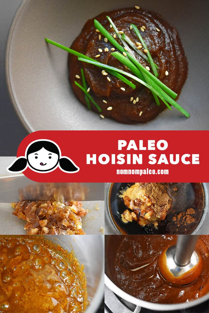 A collage of the cooking steps to make paleo hoisin sauce.
