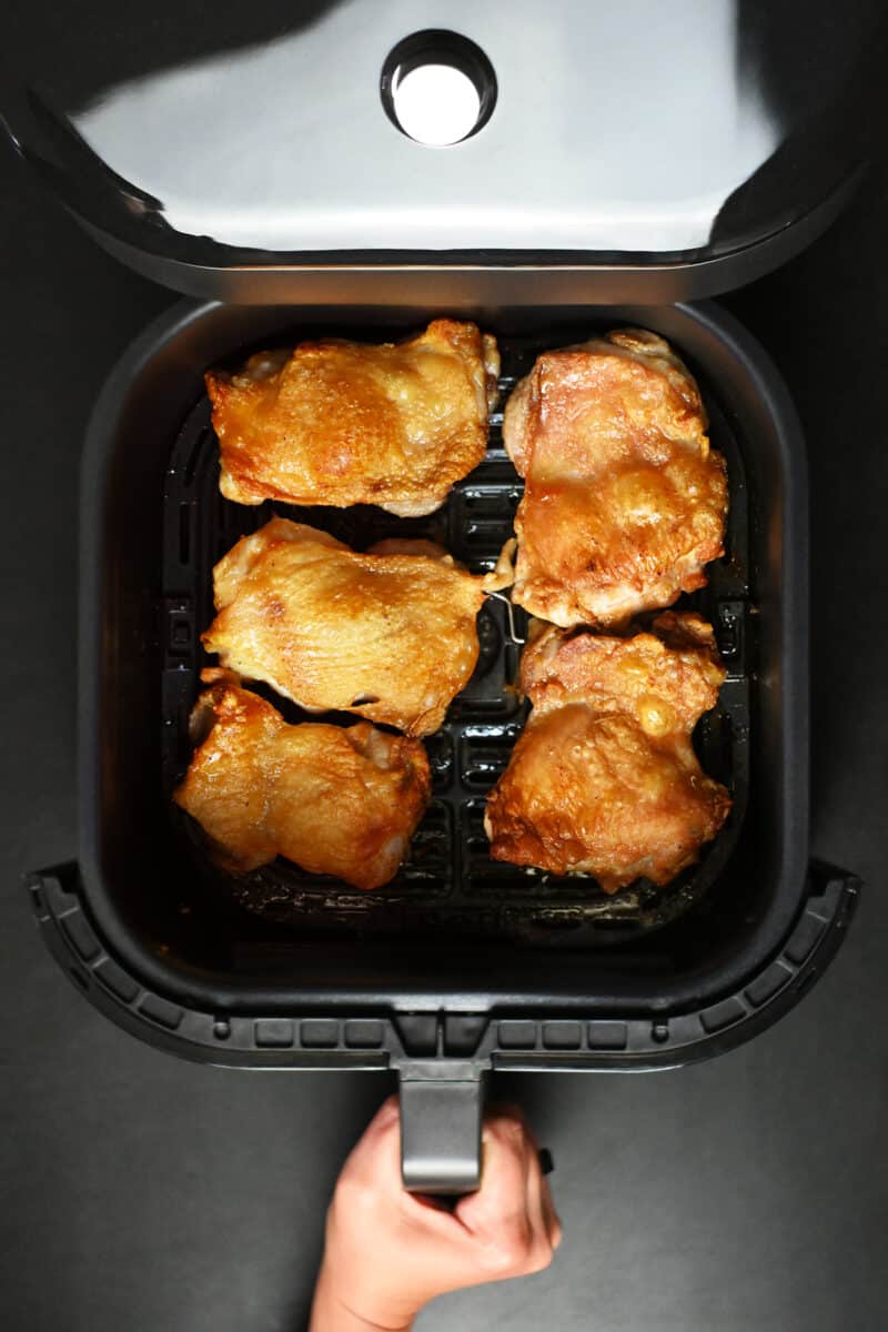 An overhead shot of an Instant Pot Vortex Plus air fryer with ClearCook window.
