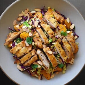 An overhead shot of Whole30-friendly Chinese Chicken Salad.