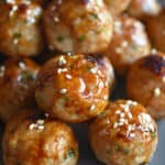 A platter of Whole30 and Paleo-friendly tsukune, Japanese ground chicken meatballs.