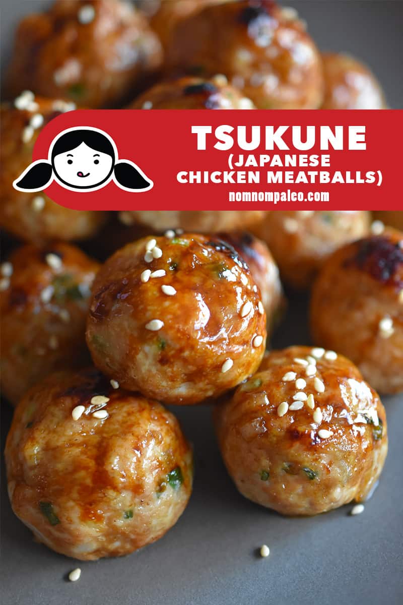 A platter of healthy Whole30 tsukune, Japanese chicken meatballs.
