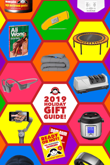 A collage of holiday gift ideas from Nom Nom Paleo. It includes electronics, kitchen gear, cookbooks, exercise gear, and more.