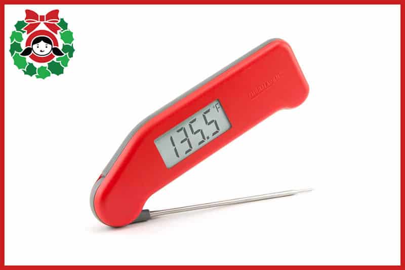 A front view of a red Thermapen Mk4, an item on the 2020 Holiday Gift Guide from Nom Nom Paleo