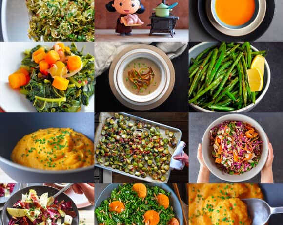 A collage of Paleo and Whole30 Thanksgiving side dishes from Nom Nom Paleo.