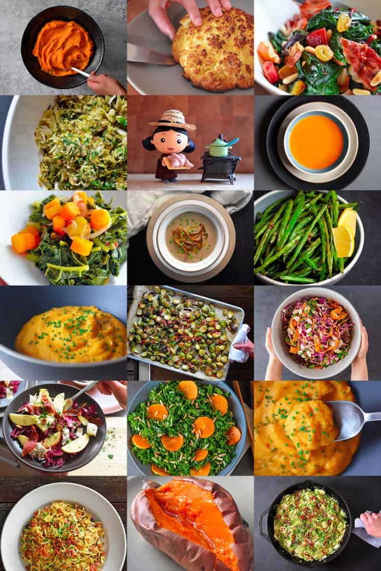 A collage of Paleo and Whole30 Thanksgiving side dishes from Nom Nom Paleo.