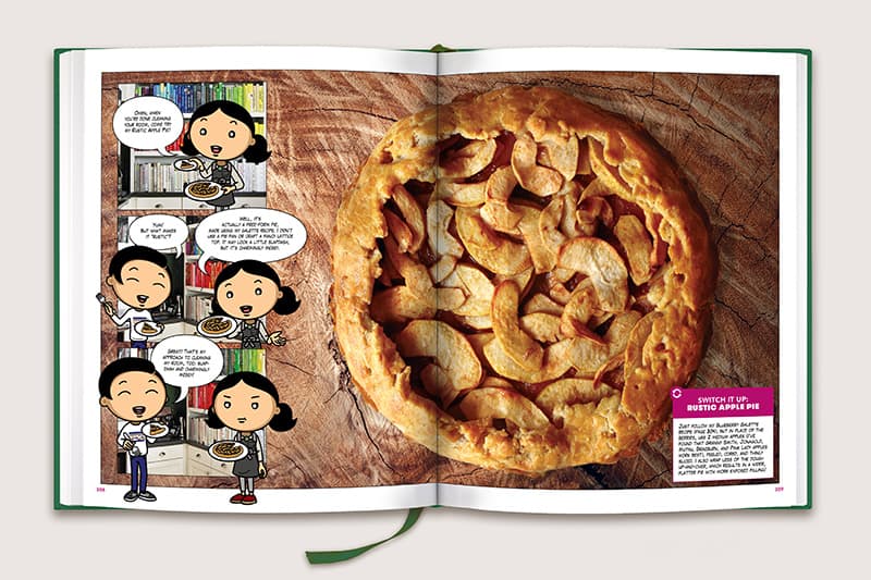 A 2-page spread from Nom Nom Paleo: Let's Go! showing the recipe for Rustic Apple Pie