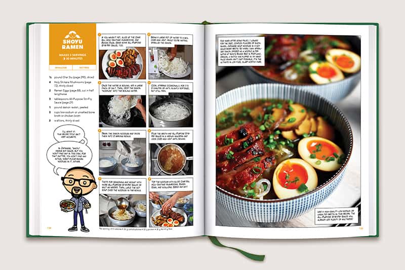 A 2-page spread from Nom Nom Paleo: Let's Go! showing the recipe for Shoyu Ramen